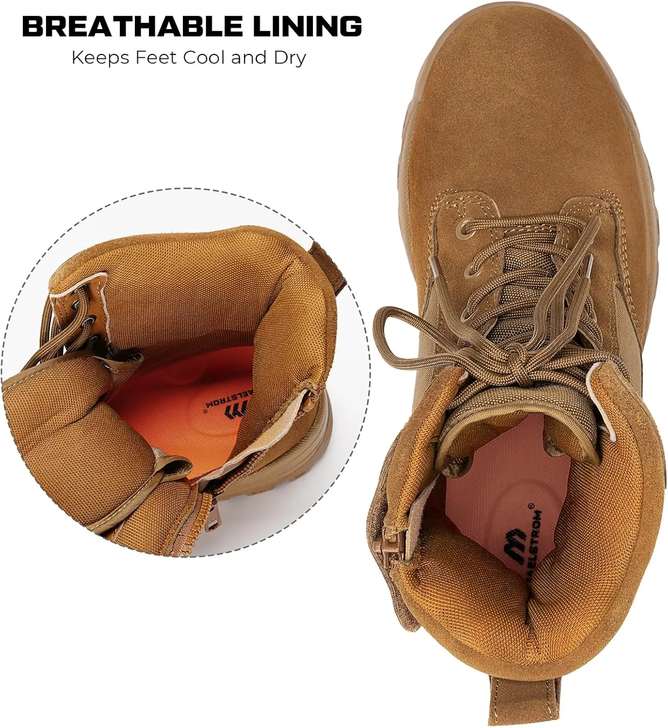 Men's Tactical Work Boots with Side Zipper – Lightweight Leather Military Style, Comfortable, Durable and Breathable for Outdoors