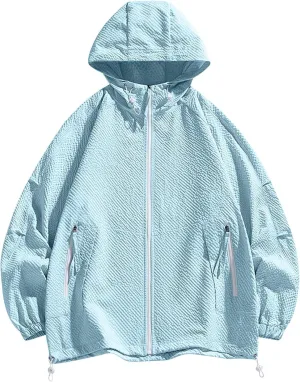 Mens UPF 50  Sun Protection Lightweight Jacket Breathable Cooling UV Rash Guard Full Zip Hoodies Athletic Sun Shirts