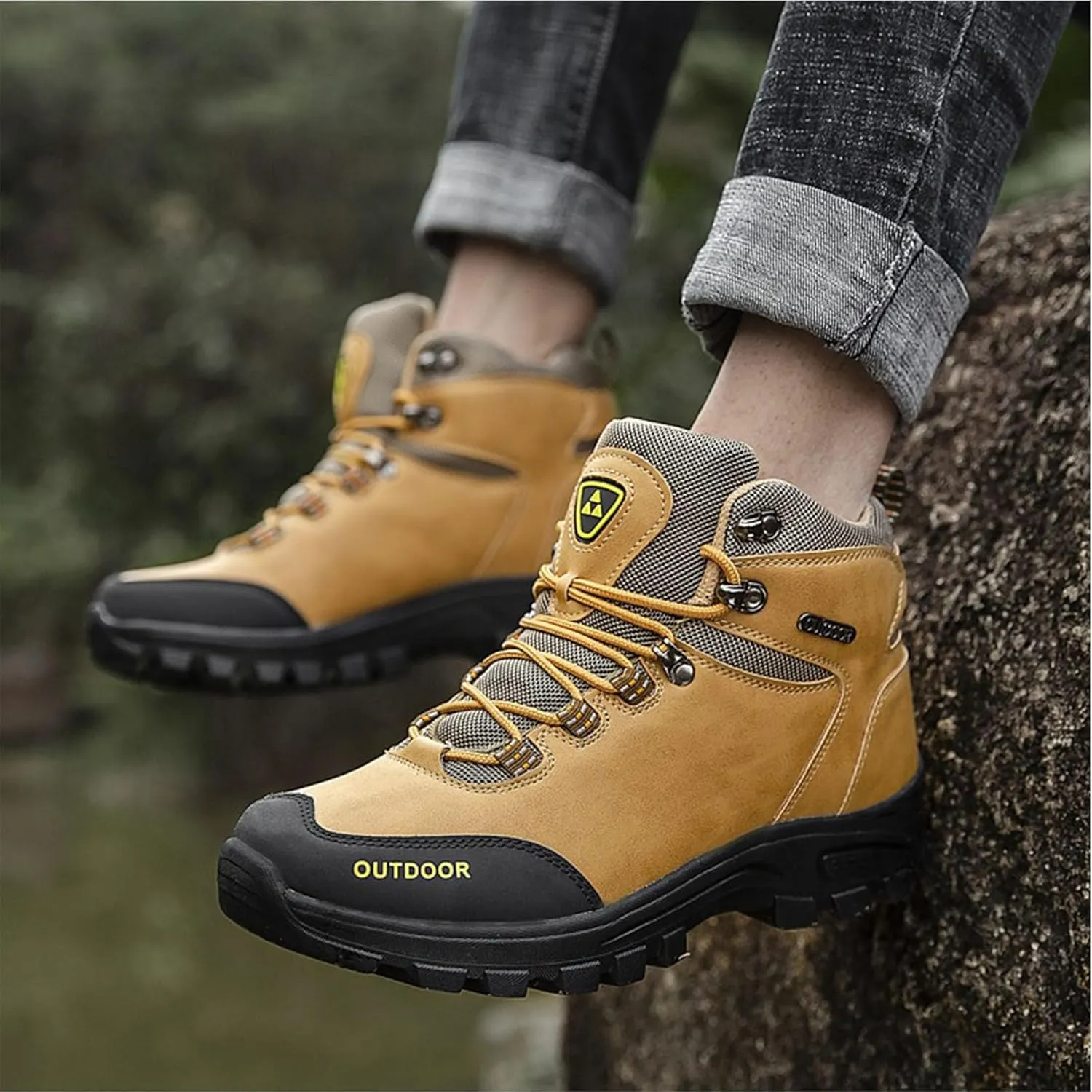 Men's Water-Resistant Hiking Shoes Non-Slip Work Boots Lightweight Outdoor Boots for Men
