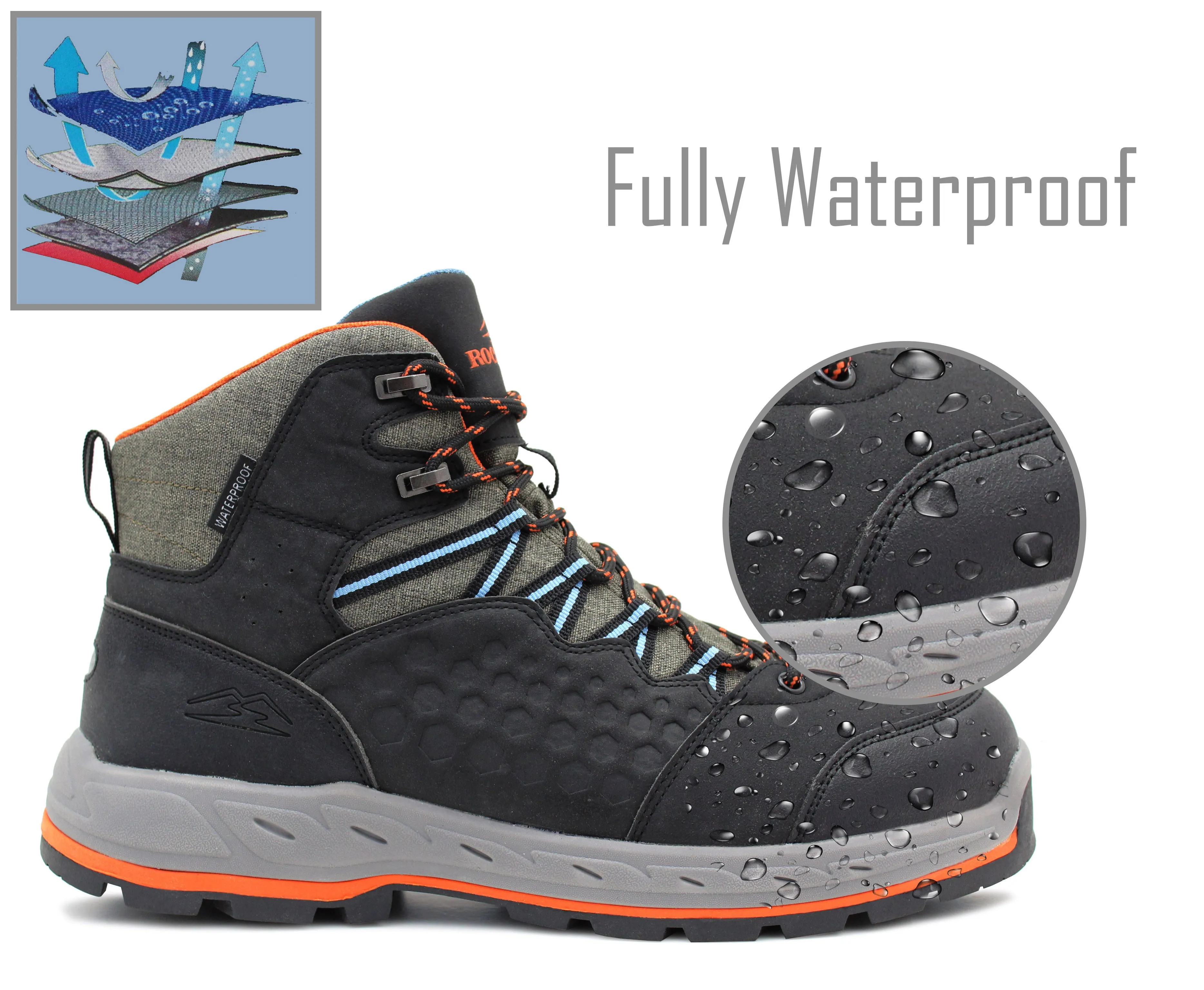 Mens Waterproof Breathable Lightweight Hiking Boots Outdoor Trekking Mountaineering Trail High Top Shoes Ankle Boots