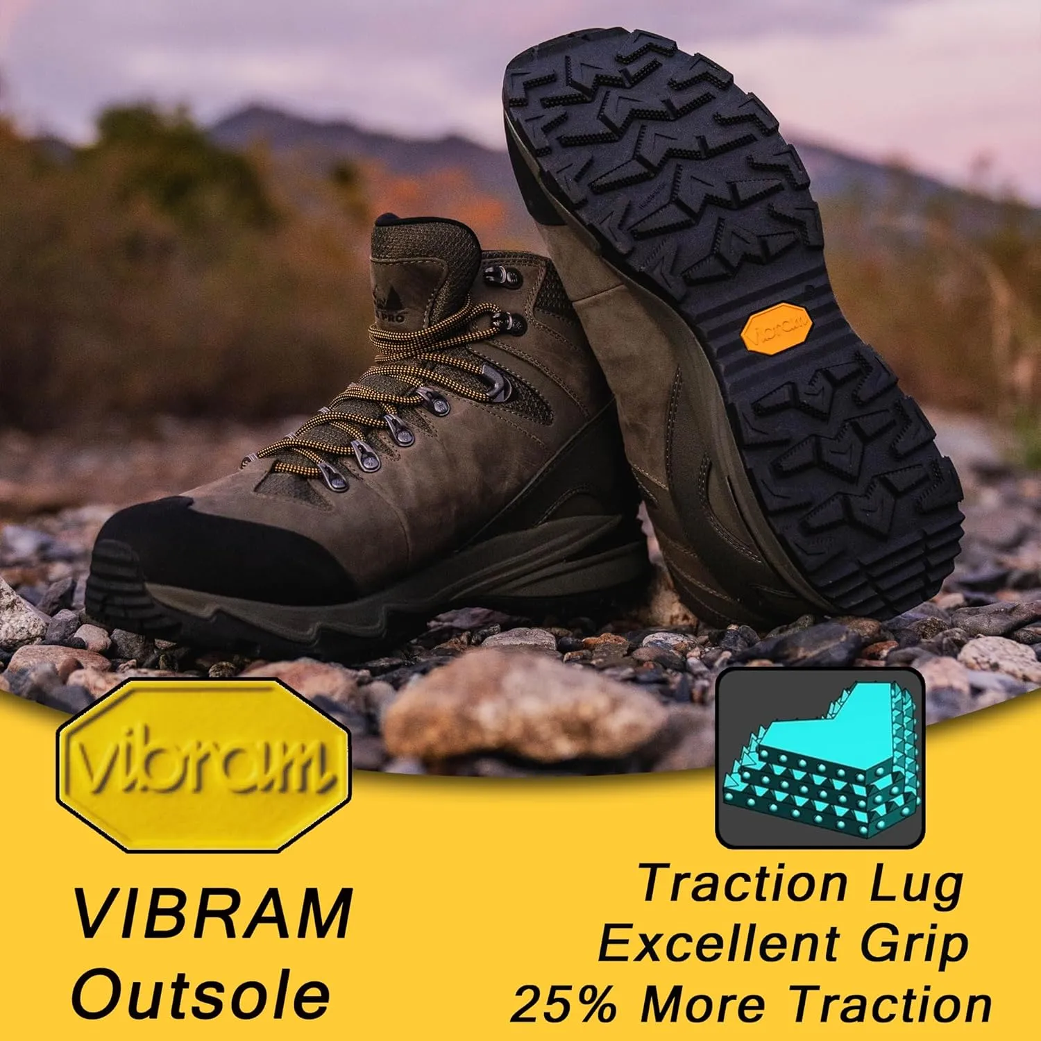Men's Waterproof Hiking Boots, 6 Inch Slip Resistant Light Weight Outdoor Boots