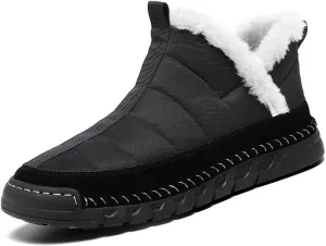 Mens Waterproof Warm Slip-on Snow Boots Hand Stitched Fur Lined Outdoor Lightweight Non-Slip Hiking Boot Winter Casual Ankle Boots