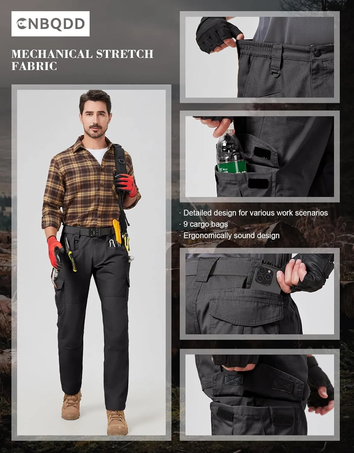 Mens Work Pants Cargo Tactical Construction Ripstop Waterproof Lightweight Outdoor Hiking Pants with Pockets