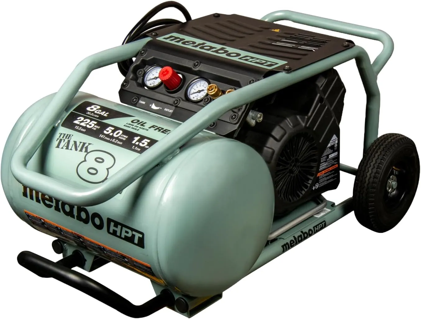 Metabo HPT Air Compressor, THE TANK™, 8-Gallon Trolley Air Compressor, 225 PSI, Versatile for Use with Framing, Siding, Finish, or Roofing Nailers, Easy Mobility with Rubber Tires, EC1315S