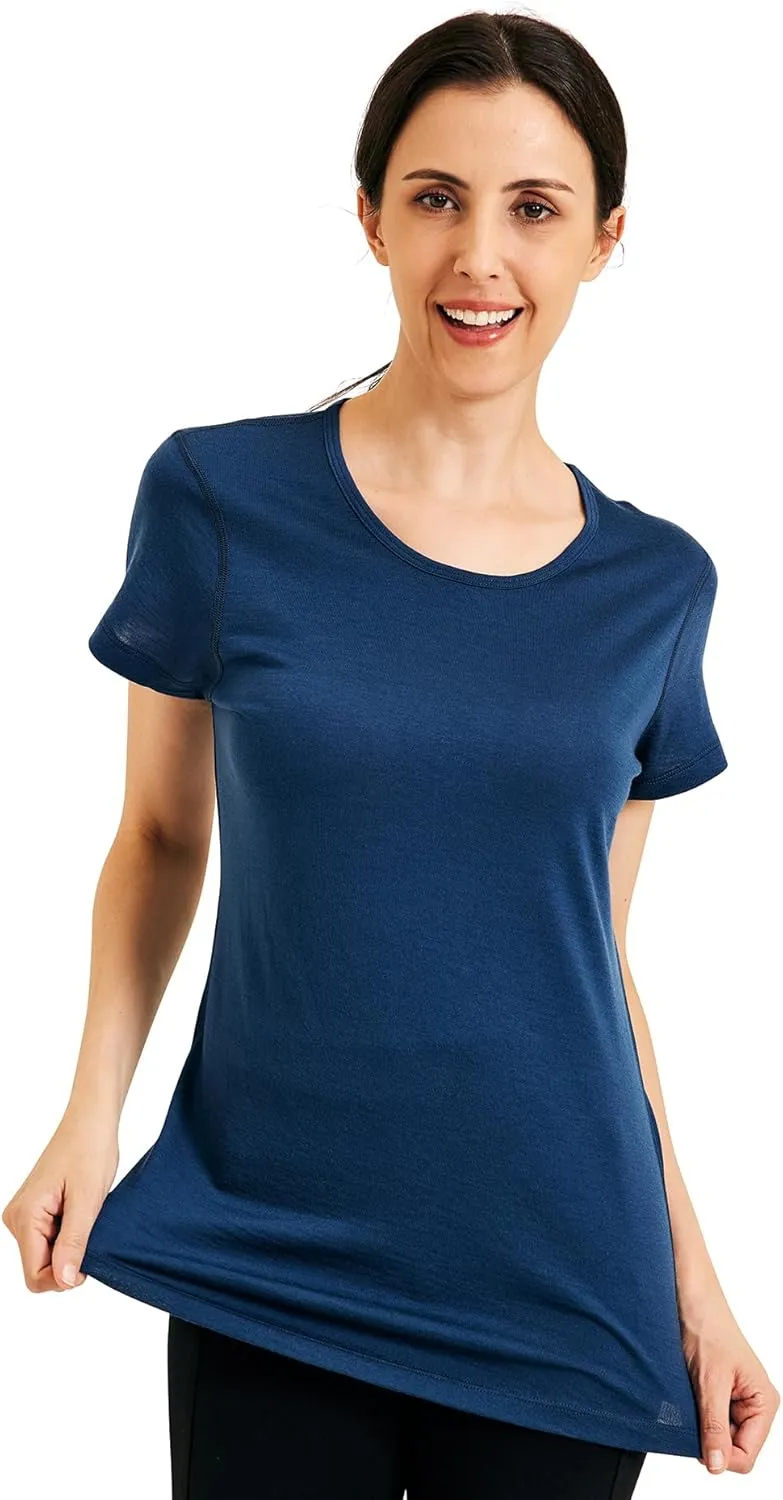 METARINO 100% Merino Wool T-Shirt Women,Short Sleeve Lightweight Crew Neck Base Layer Tee Shirt for Travel,Hiking