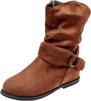 Mid Calf Boots for Women Low Heel Suede Leather Casual Slip on Comfort Fall Winter Short Boots Black Side Zip Classic Ladies Boots Women Booties