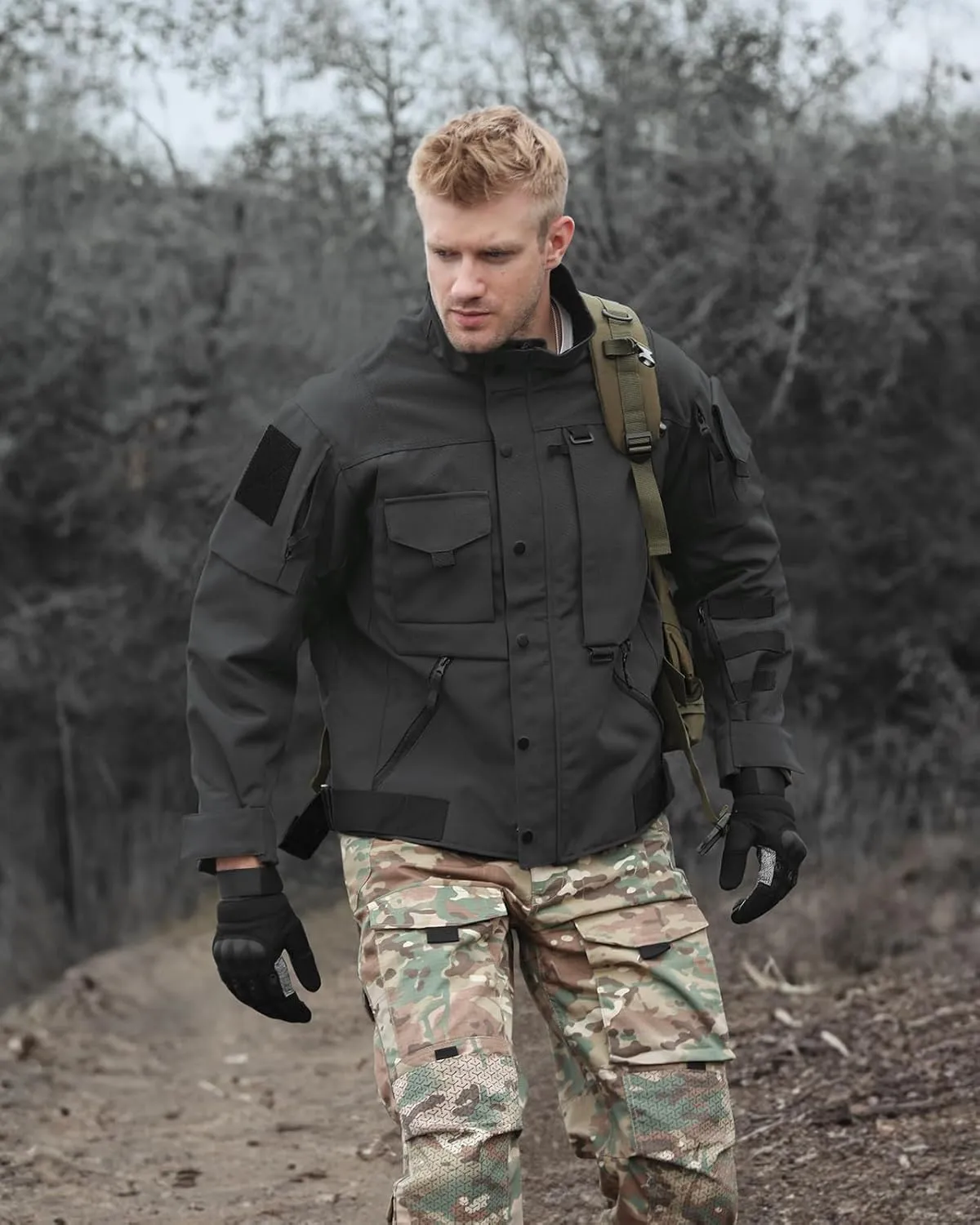 Military Jacket for Men 1000D Cordura Tactical Jacket Hard Shell Water Resistant Army Jacket Coat Hiking Bushcraft