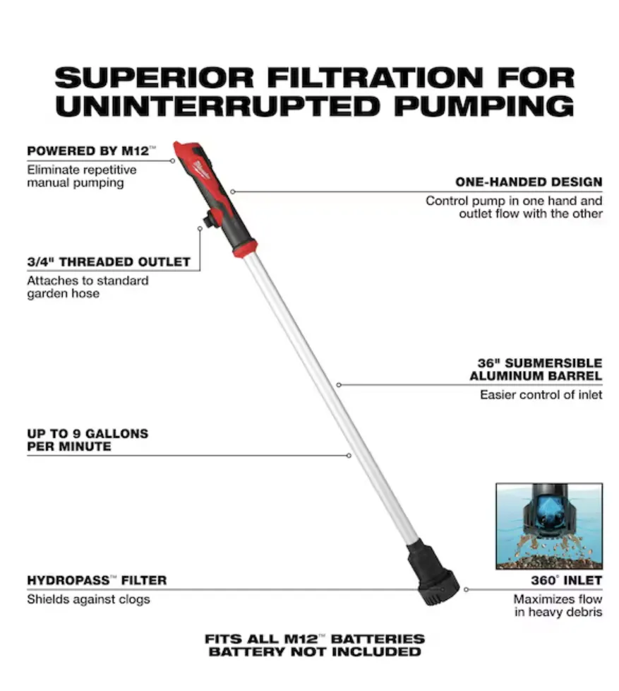 Milwaukee 2579-20 M12™ Stick Transfer Pump (Tool Only)