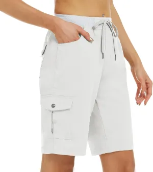 MoFiz Women's 10" Hiking Cargo Shorts 6 Pockets Lightweight Quick Dry Outdoor Running Athletic Short Summer Travel Loose