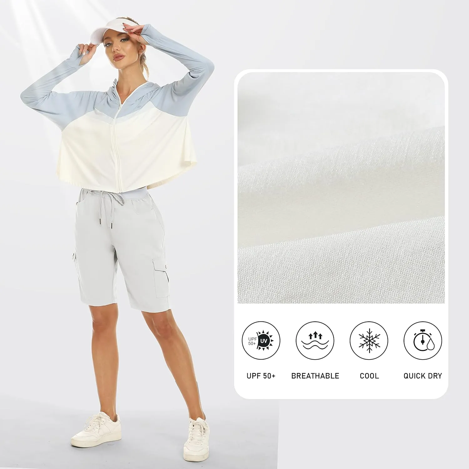 MoFiz Women's 10" Hiking Cargo Shorts 6 Pockets Lightweight Quick Dry Outdoor Running Athletic Short Summer Travel Loose