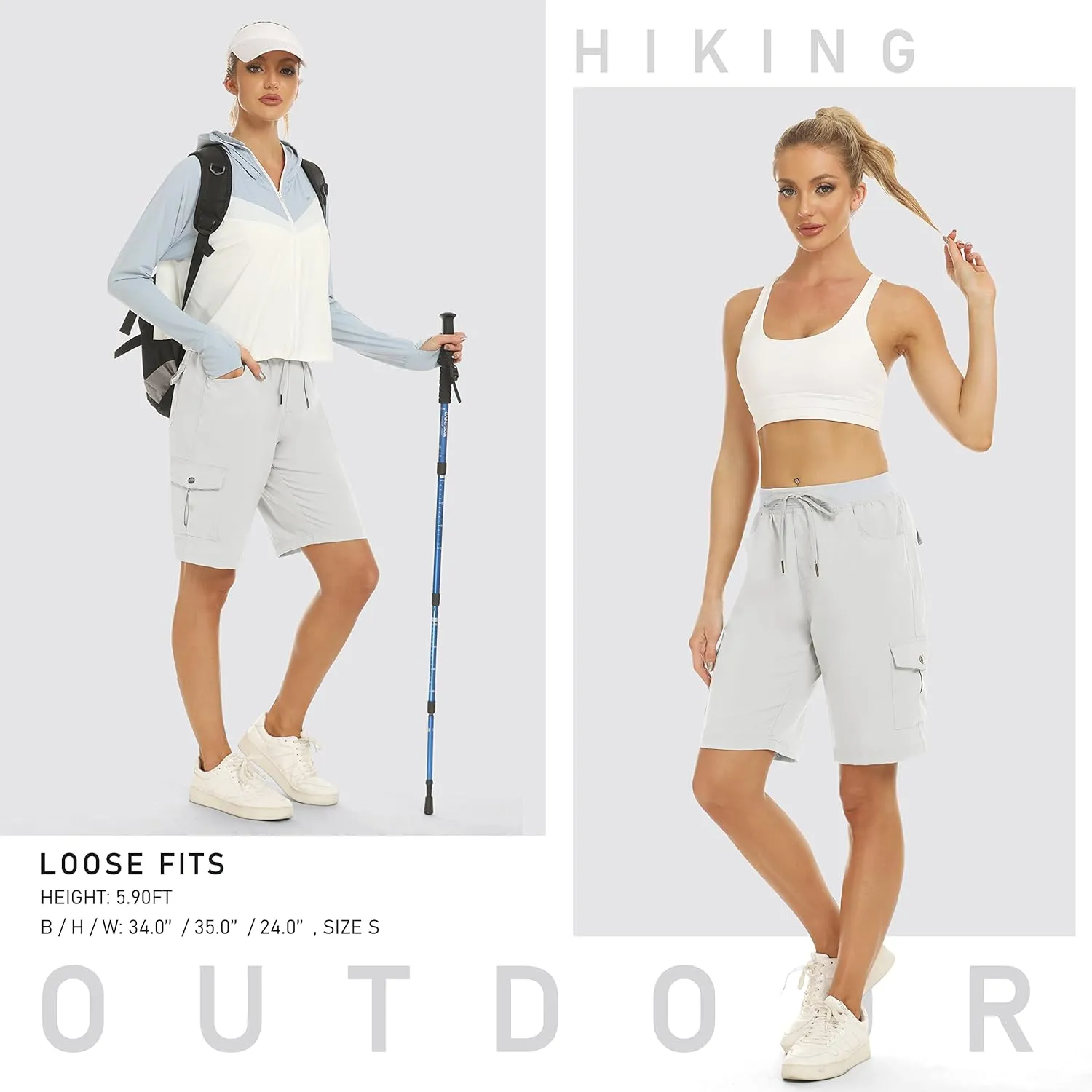 MoFiz Women's 10" Hiking Cargo Shorts 6 Pockets Lightweight Quick Dry Outdoor Running Athletic Short Summer Travel Loose