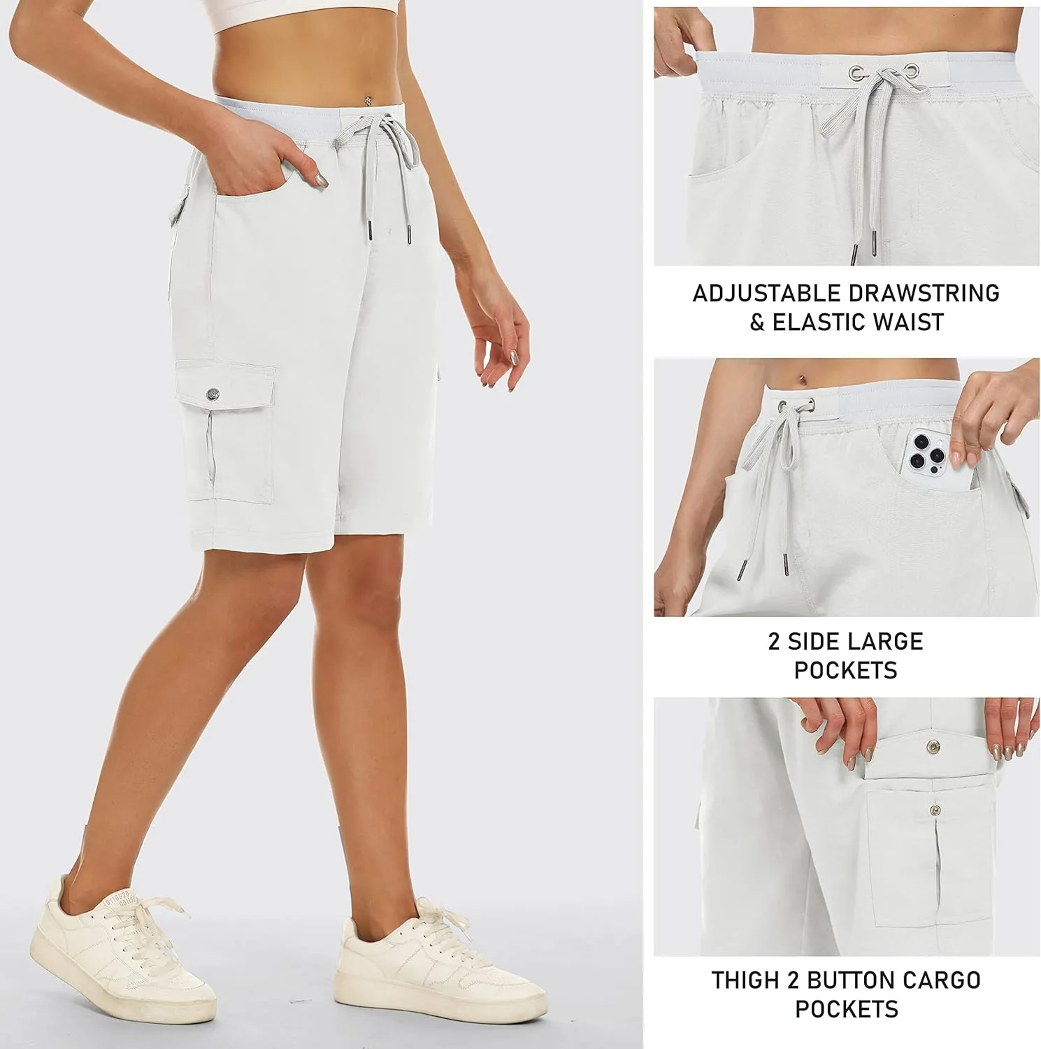 MoFiz Women's 10" Hiking Cargo Shorts 6 Pockets Lightweight Quick Dry Outdoor Running Athletic Short Summer Travel Loose