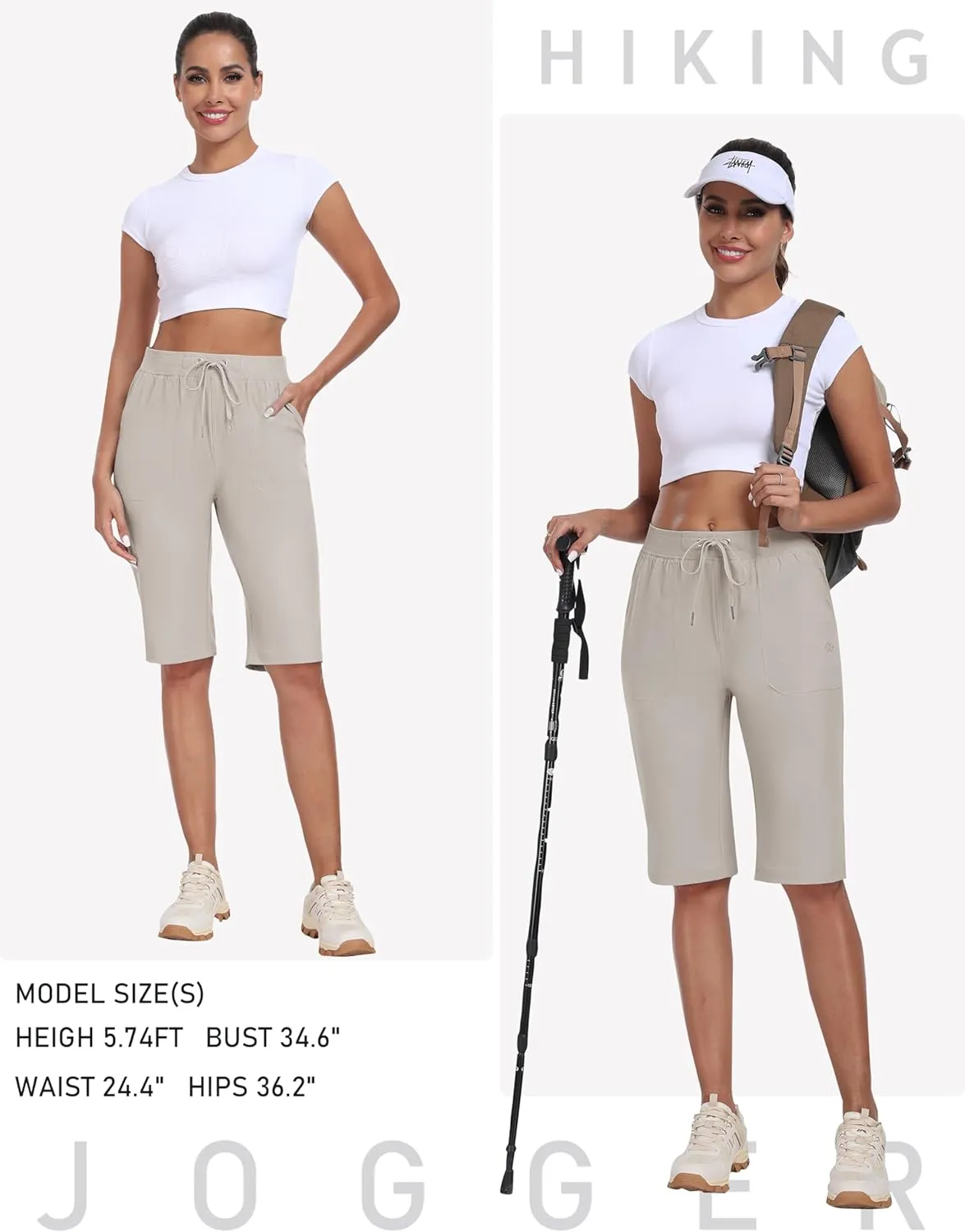 MoFiz Womens 13" Knee Length Hiking Shorts Quick Dry Water Resistant Athletic Travel Golf Bermuda Shorts with 3 Pockets