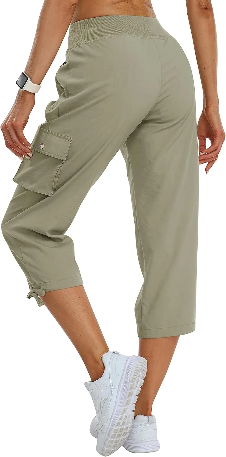 MoFiz Women's Cargo Capris Pants Loose Fit Casual Hiking Pants Lightweight Quick Dry Travel Summer Pants for Women