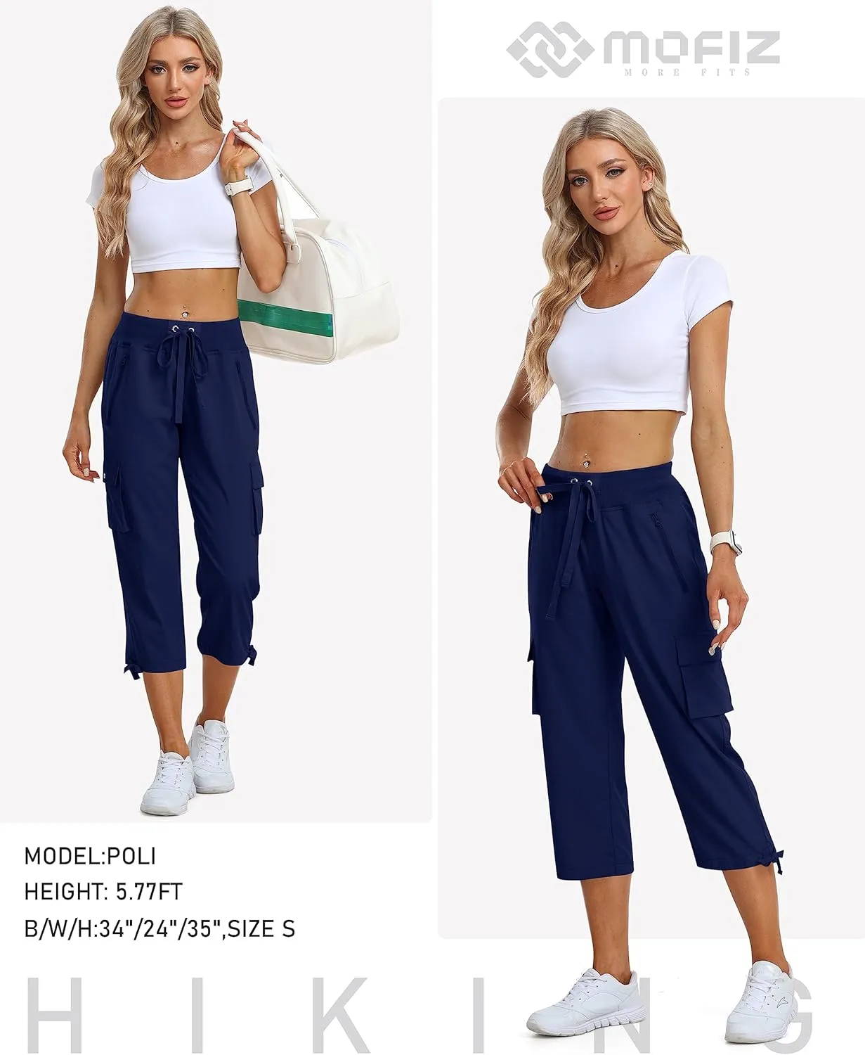 MoFiz Women's Cargo Capris Pants Loose Fit Casual Hiking Pants Lightweight Quick Dry Travel Summer Pants for Women