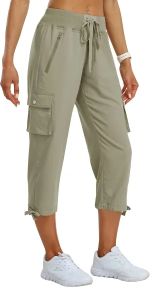 MoFiz Women's Cargo Capris Pants Loose Fit Casual Hiking Pants Lightweight Quick Dry Travel Summer Pants for Women