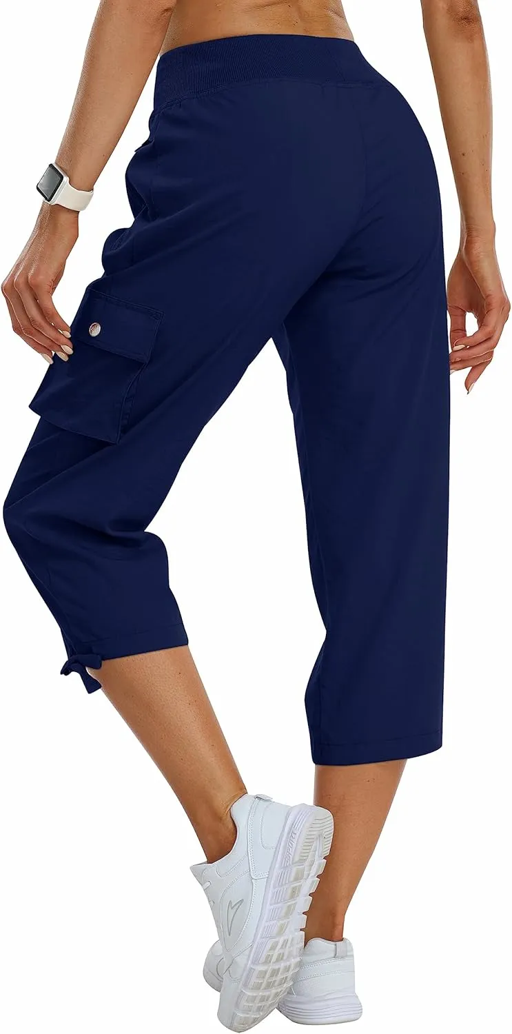 MoFiz Women's Cargo Capris Pants Loose Fit Casual Hiking Pants Lightweight Quick Dry Travel Summer Pants for Women
