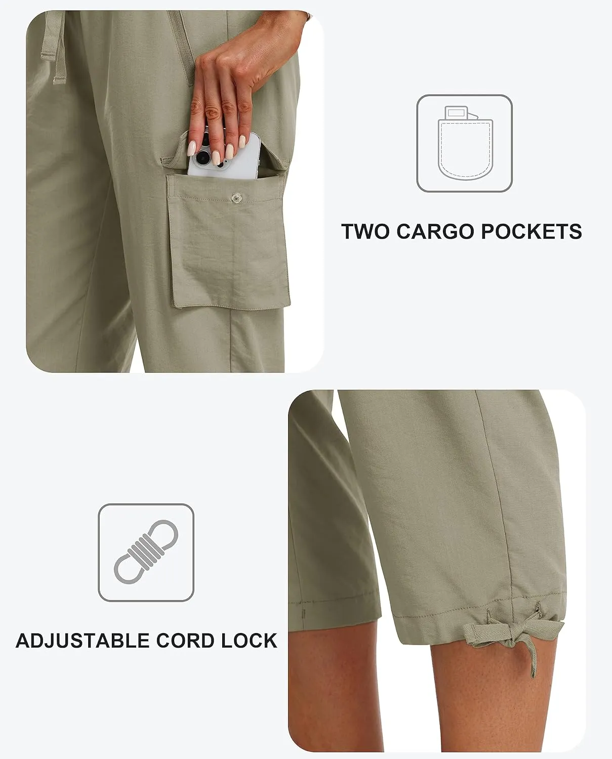 MoFiz Women's Cargo Capris Pants Loose Fit Casual Hiking Pants Lightweight Quick Dry Travel Summer Pants for Women
