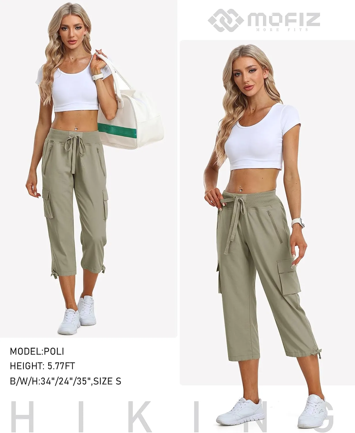 MoFiz Women's Cargo Capris Pants Loose Fit Casual Hiking Pants Lightweight Quick Dry Travel Summer Pants for Women