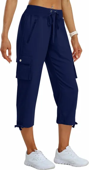 MoFiz Women's Cargo Capris Pants Loose Fit Casual Hiking Pants Lightweight Quick Dry Travel Summer Pants for Women