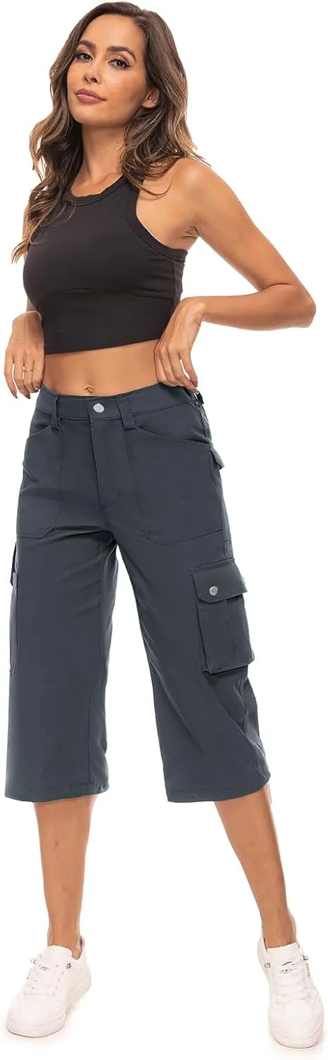 Moosehill Women's-Cargo-Capris-Pants High Waist Waterproof Hiking Casual Travel Summer Pants for Women with 6 Pockets