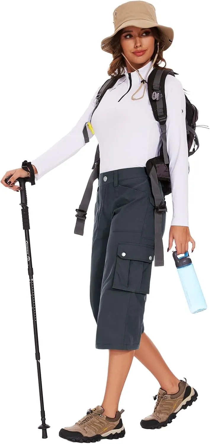 Moosehill Women's-Cargo-Capris-Pants High Waist Waterproof Hiking Casual Travel Summer Pants for Women with 6 Pockets