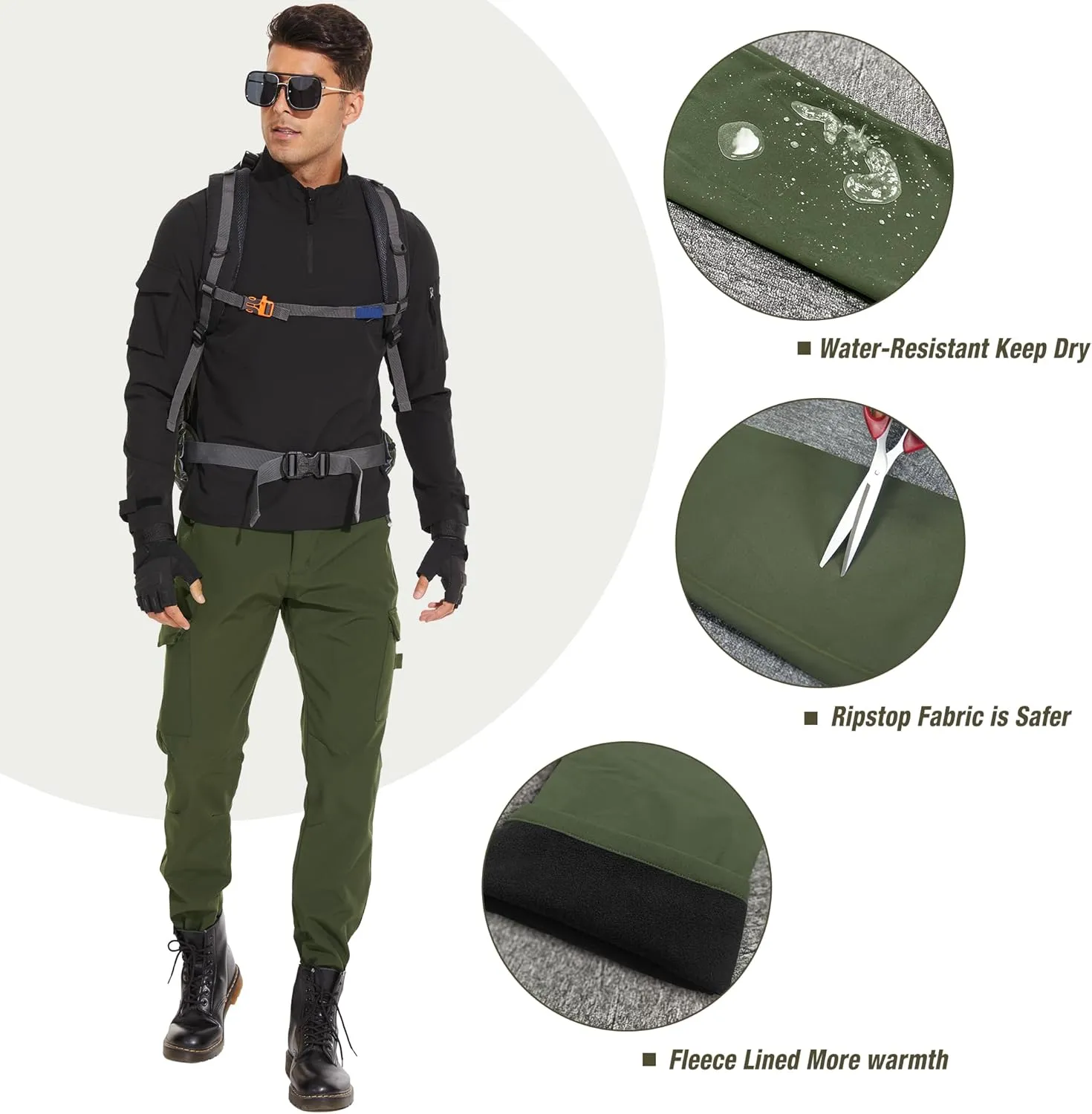 MOURCE Mens Fleece Lined Hiking Pants Waterproof - Insulated Outdoor Snow Ski Pants for Men