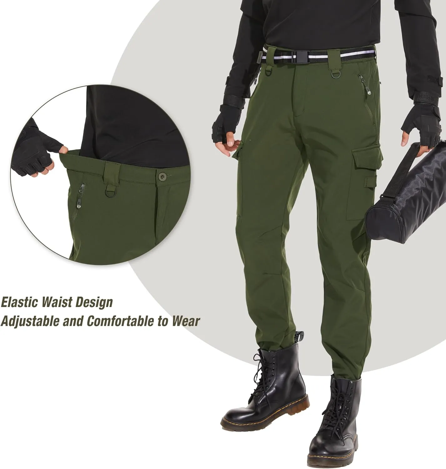 MOURCE Mens Fleece Lined Hiking Pants Waterproof - Insulated Outdoor Snow Ski Pants for Men