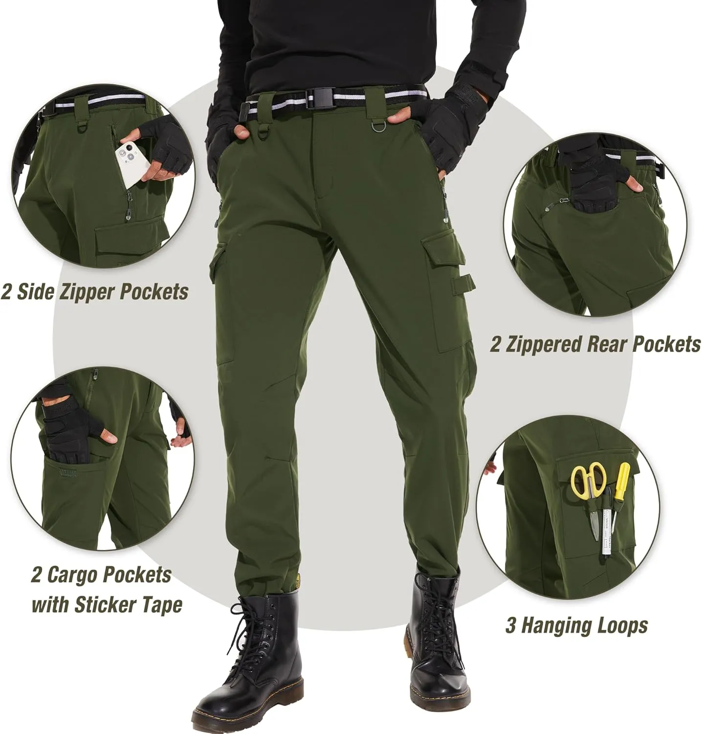 MOURCE Mens Fleece Lined Hiking Pants Waterproof - Insulated Outdoor Snow Ski Pants for Men