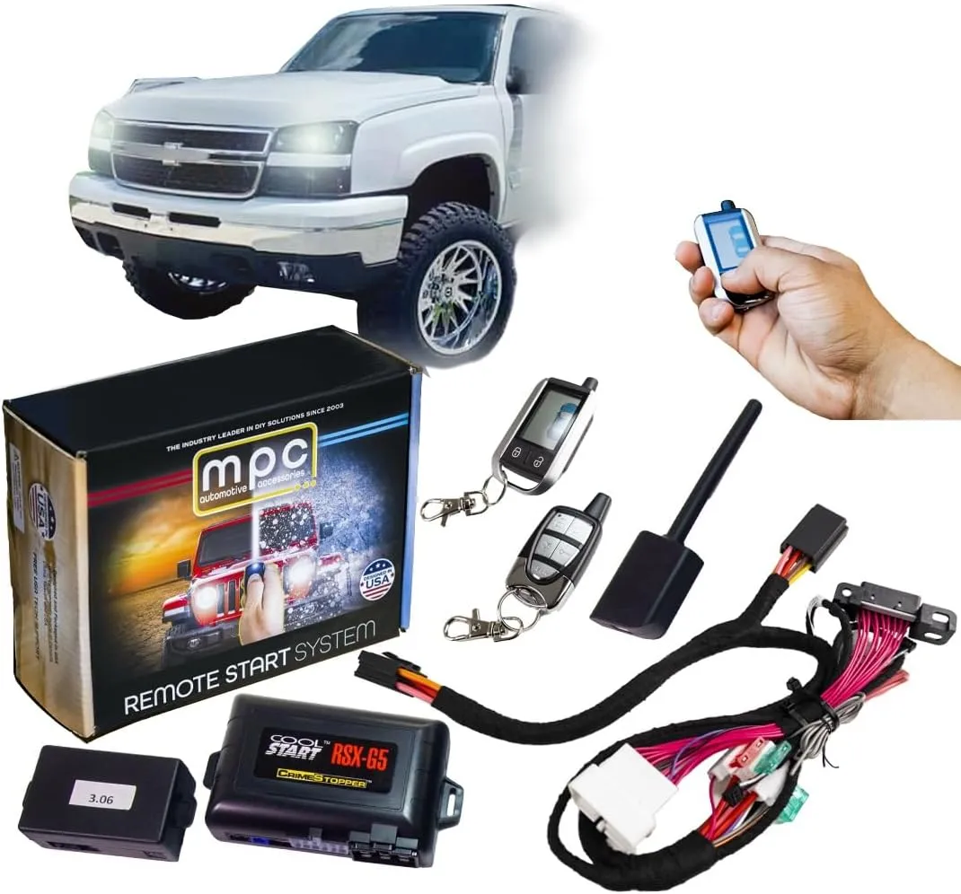 MPC Plug & Play 2-Way LCD Remote Start Kit with T-Harness Compatible with 2003-2006 Chevrolet Silverado 1500/2500/3500 - Firmware Preloaded