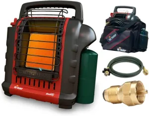 Mr. Heater MH9X 4-9000 BTU Portable Buddy Heater Deluxe Travel Bundle with Buddy Bag, 10-Feet Hose and Adapter (4 Items)