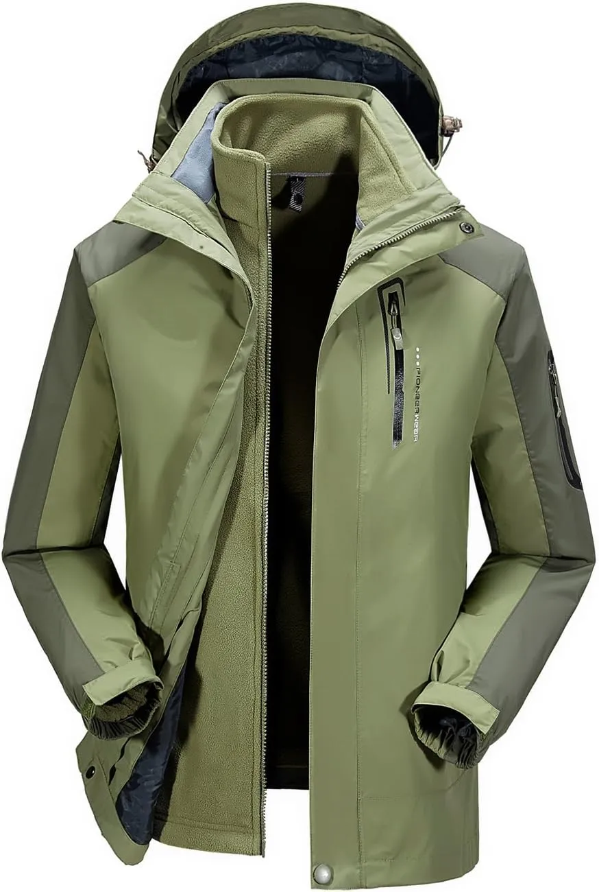 Mr.Stream Men's Outdoor Hooded Hard Shell 3-in-1 Jacket Waterproof Windproof Snow Ski Fleece Raincoat