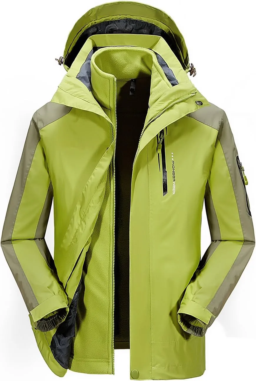 Mr.Stream Men's Outdoor Hooded Hard Shell 3-in-1 Jacket Waterproof Windproof Snow Ski Fleece Raincoat