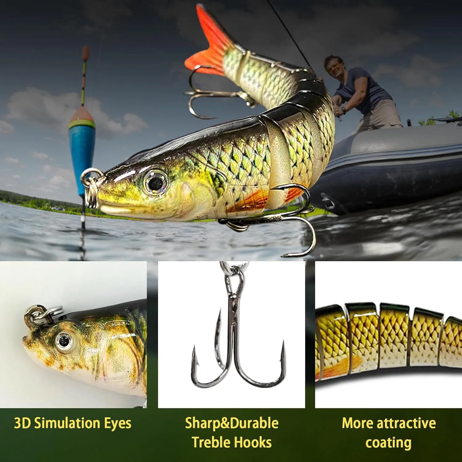 Multi Jointed Swimbait Saltwater Fishing Lures with Sharp Treble Hooks, Top Water Bass Fishing Lures Walleye Trout, Lifelike Slow Sinking Fish Bait Lures Kit Freshwater