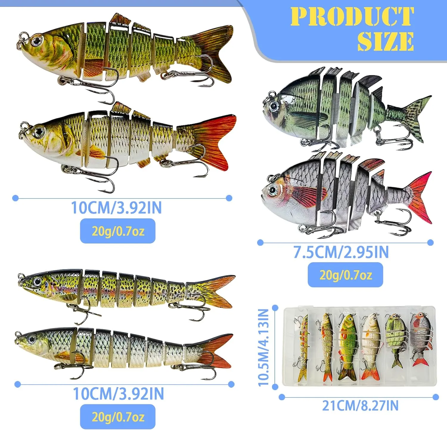 Multi Jointed Swimbait Saltwater Fishing Lures with Sharp Treble Hooks, Top Water Bass Fishing Lures Walleye Trout, Lifelike Slow Sinking Fish Bait Lures Kit Freshwater