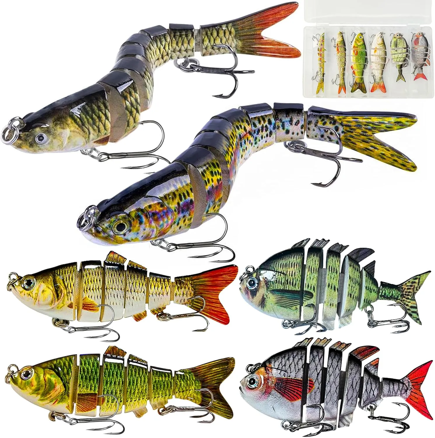 Multi Jointed Swimbait Saltwater Fishing Lures with Sharp Treble Hooks, Top Water Bass Fishing Lures Walleye Trout, Lifelike Slow Sinking Fish Bait Lures Kit Freshwater