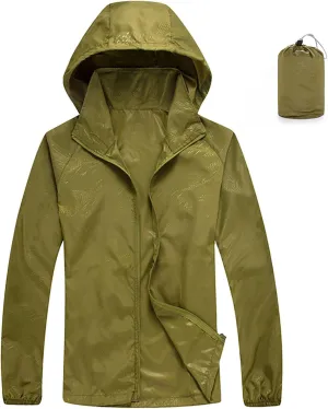 Muscularfit Mens Packable Rain Jacket Lightweight Waterproof Windbreaker Jackets Sun Hoodie Light Raincoats with Storage Bag
