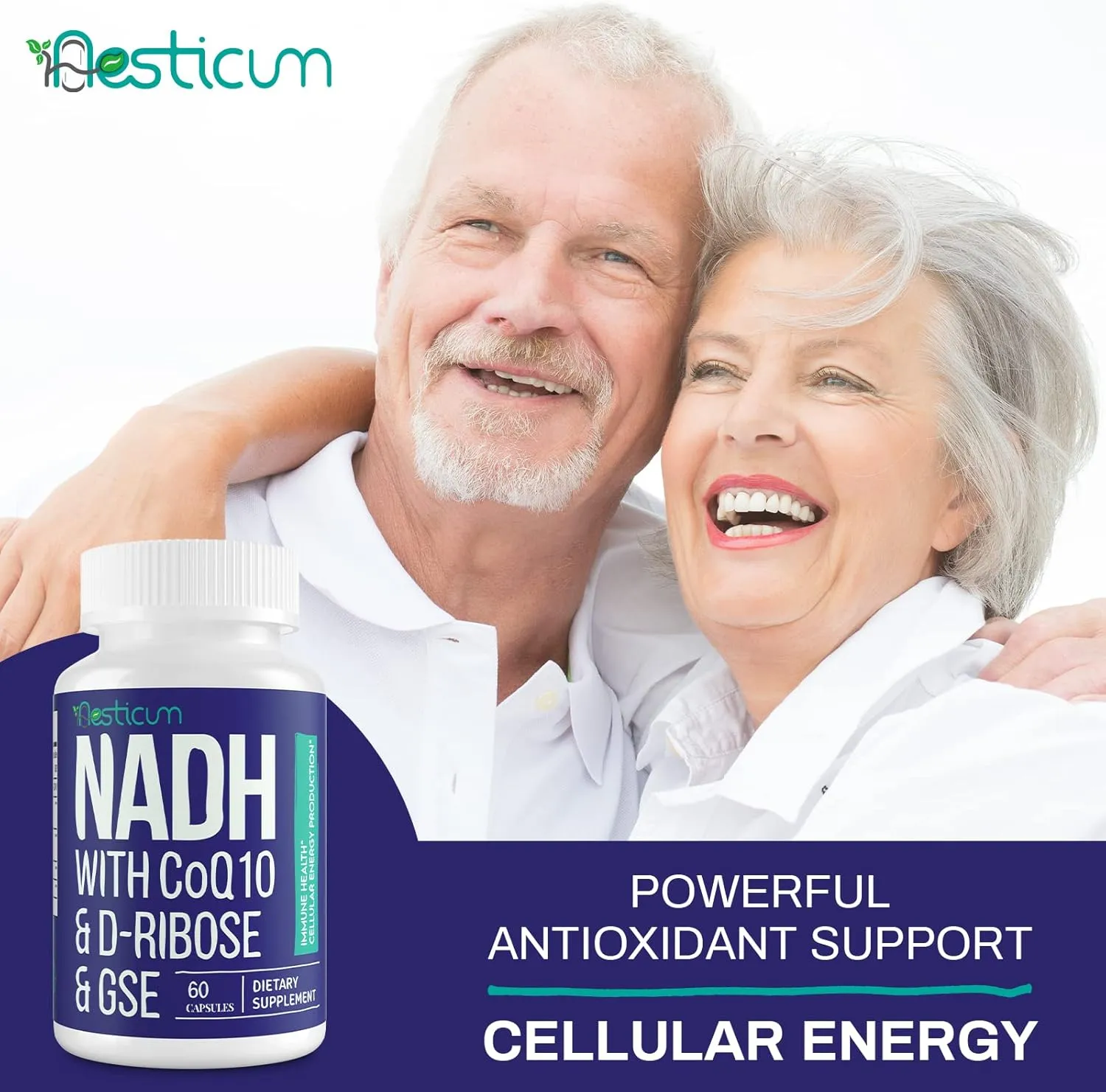 NADH 50mg   CoQ10 200mg   D-Ribose 150mg Supplement, Boosting NAD  Supplements for Immune System, Cellular Energy, Focus, Reduced Nicotinamide Adenine Dinucleotide, 60 Veggie Capsules