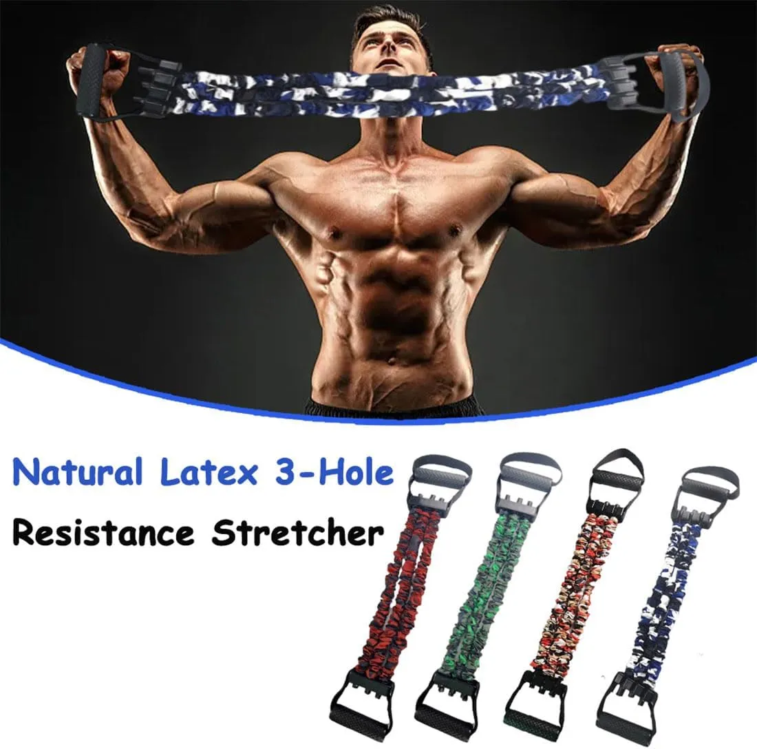 Natural Latex 3-Hole Resistance Stretcher, 3-Way Resistance Bands for Working Out, 60-135lb High Elasticity & Tear Chest Clip Muscle, Unisex Exercise Bands Resistances for Exerciser