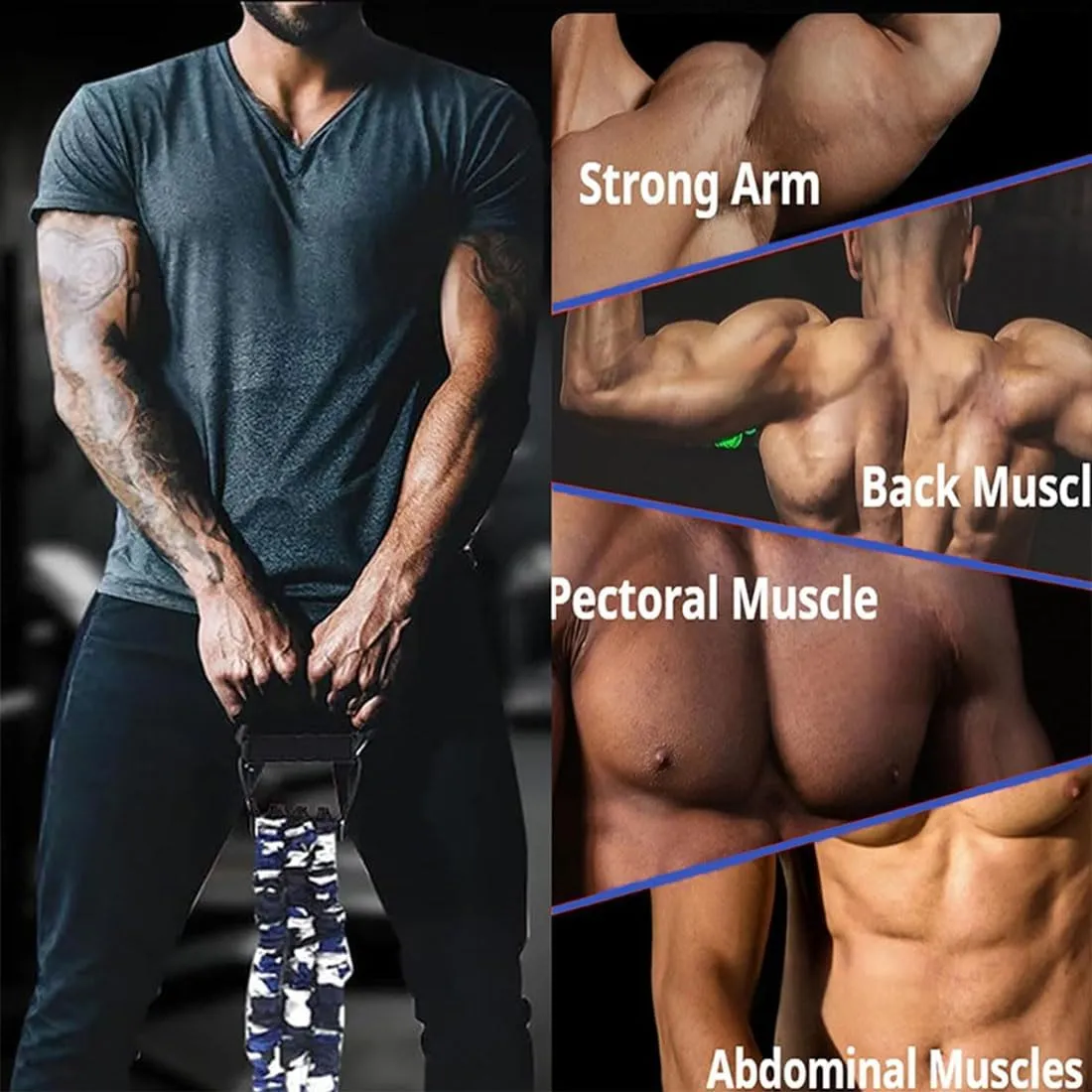 Natural Latex 3-Hole Resistance Stretcher, 3-Way Resistance Bands for Working Out, 60-135lb High Elasticity & Tear Chest Clip Muscle, Unisex Exercise Bands Resistances for Exerciser