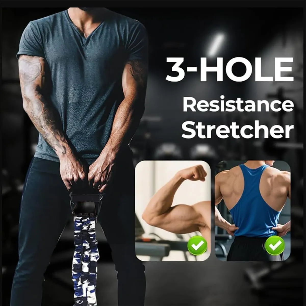 Natural Latex 3-Hole Resistance Stretcher,Chest Expander Stretch Bands for Men,High Elasticity & Tear Resistant Exercise Bands with Handles,Full-Body Basic Training,Strength Workouts