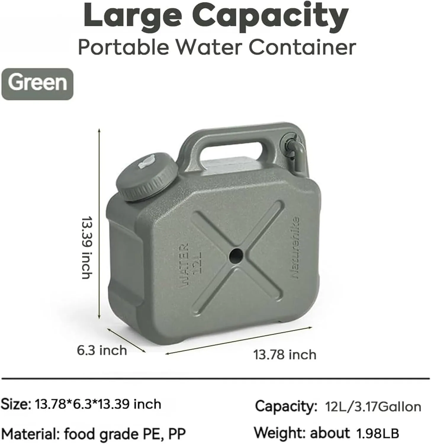Naturehike Camping Water Container, 3.17/5.28 Gallon Portable Water Container with Adjustable Spigot, Water Tank, Portable Emergency Water Storage Camp Water Jug for Camping, Hiking