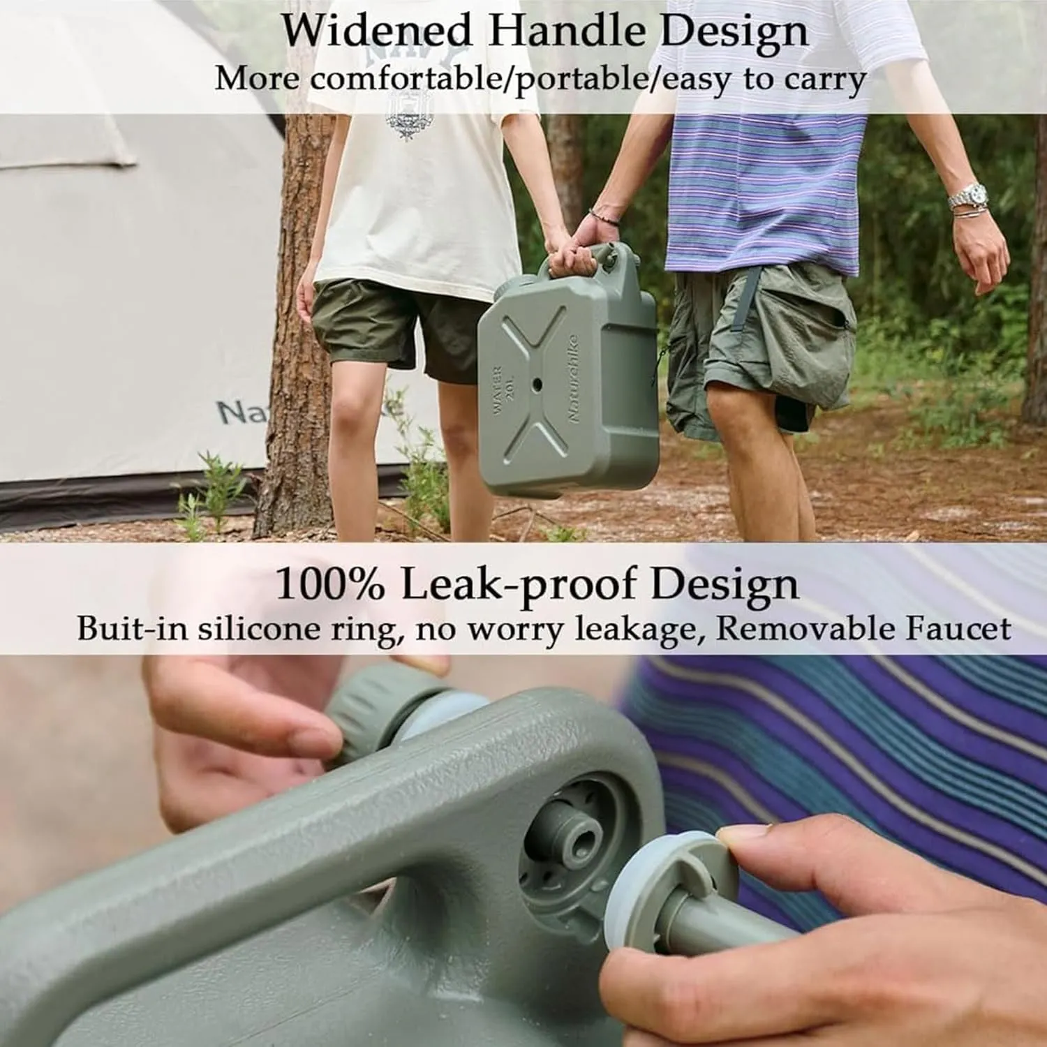 Naturehike Camping Water Container, 3.17/5.28 Gallon Portable Water Container with Adjustable Spigot, Water Tank, Portable Emergency Water Storage Camp Water Jug for Camping, Hiking