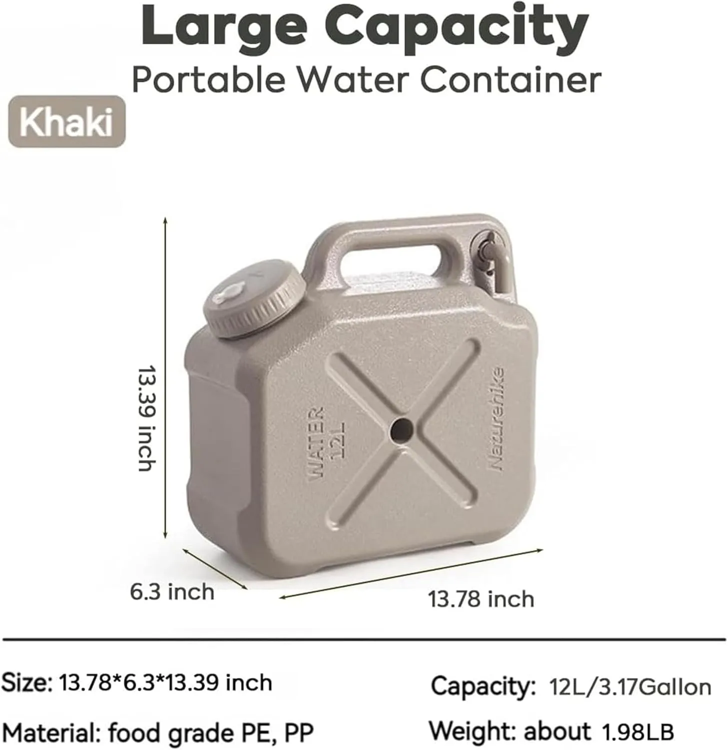 Naturehike Camping Water Container, 3.17/5.28 Gallon Portable Water Container with Adjustable Spigot, Water Tank, Portable Emergency Water Storage Camp Water Jug for Camping, Hiking