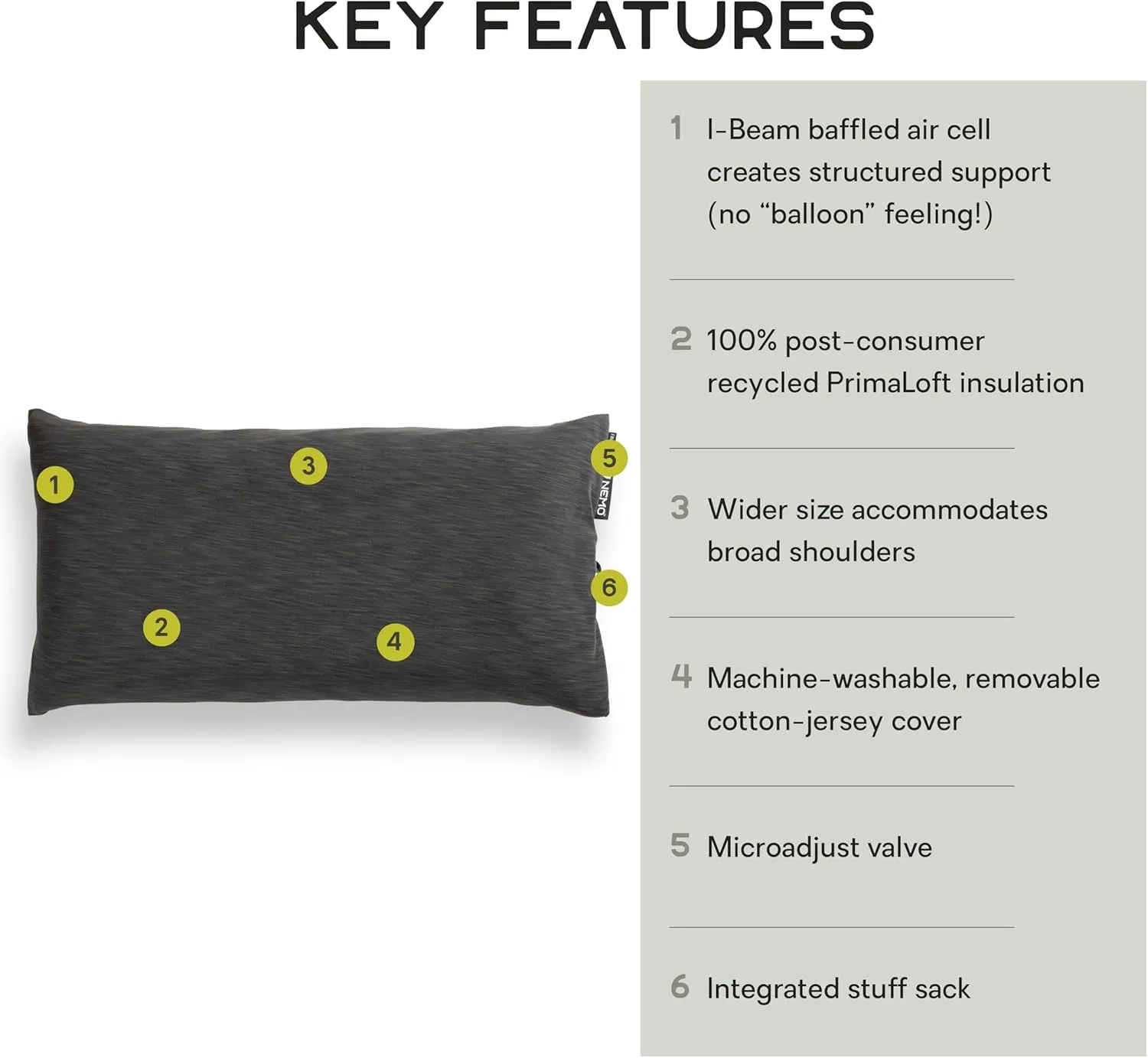 NEMO Equipment Fillo Elite Luxury Pillow | Inflatable Pillow for Travel, Backpacking, and Camping, One Size - Midnight Gray