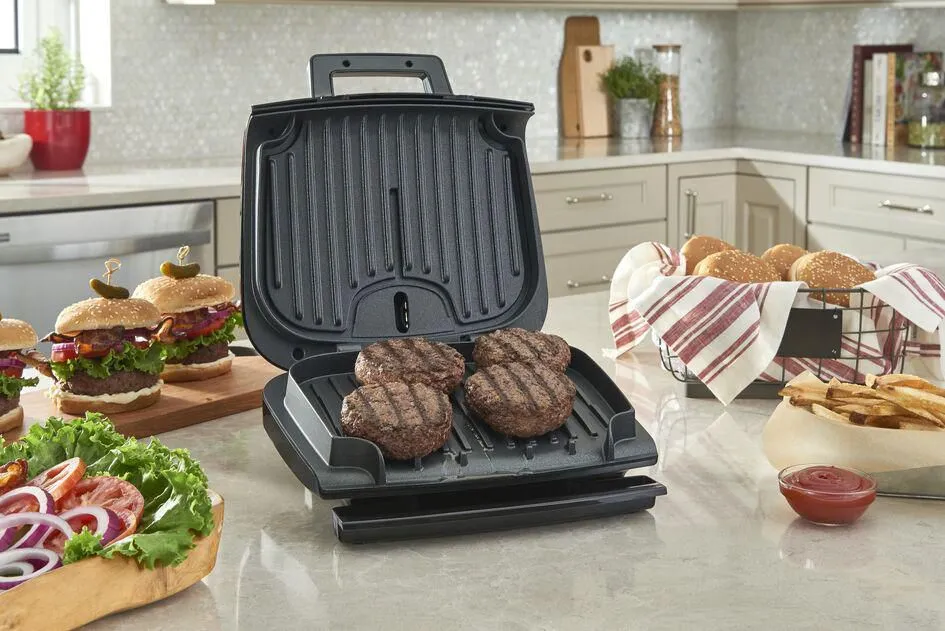 New in box! T-fal Odorless Stainless Steel Electric Contact Grill, 4 servings! Retails $159  Note: Has small crack in back plastic, doesn't affect its use!