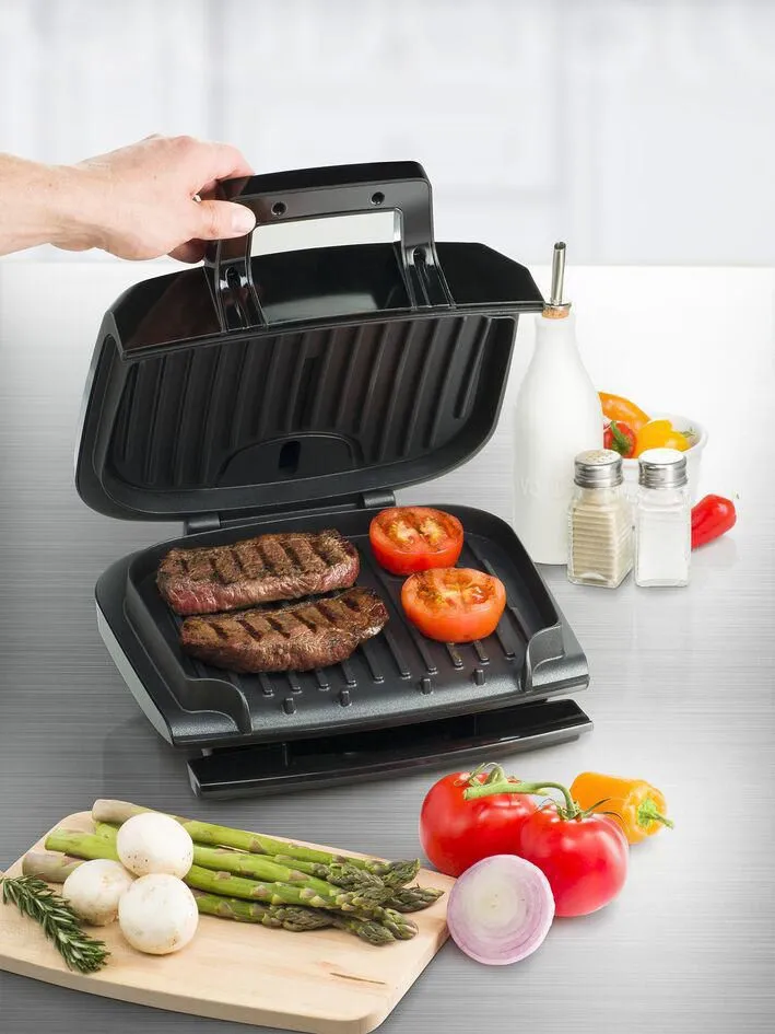 New in box! T-fal Odorless Stainless Steel Electric Contact Grill, 4 servings! Retails $159  Note: Has small crack in back plastic, doesn't affect its use!