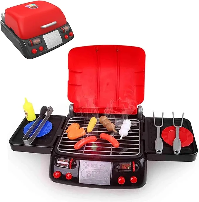 NEW Interactive Pretend Play Food BBQ Grill Kitchen Set for Kids with Light and Smoke Effects - Fun Cooking Play Toy