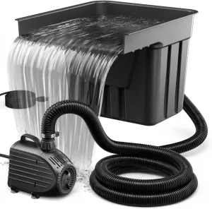 NFESOLAR Pond Waterfall Spillway Kit, Includes Waterfall Box, Filter Media, 1200GPH Water Pump and 10 FT Corrugated Tubing, for Ponds and Streams up to 3,000 Gallons N4332