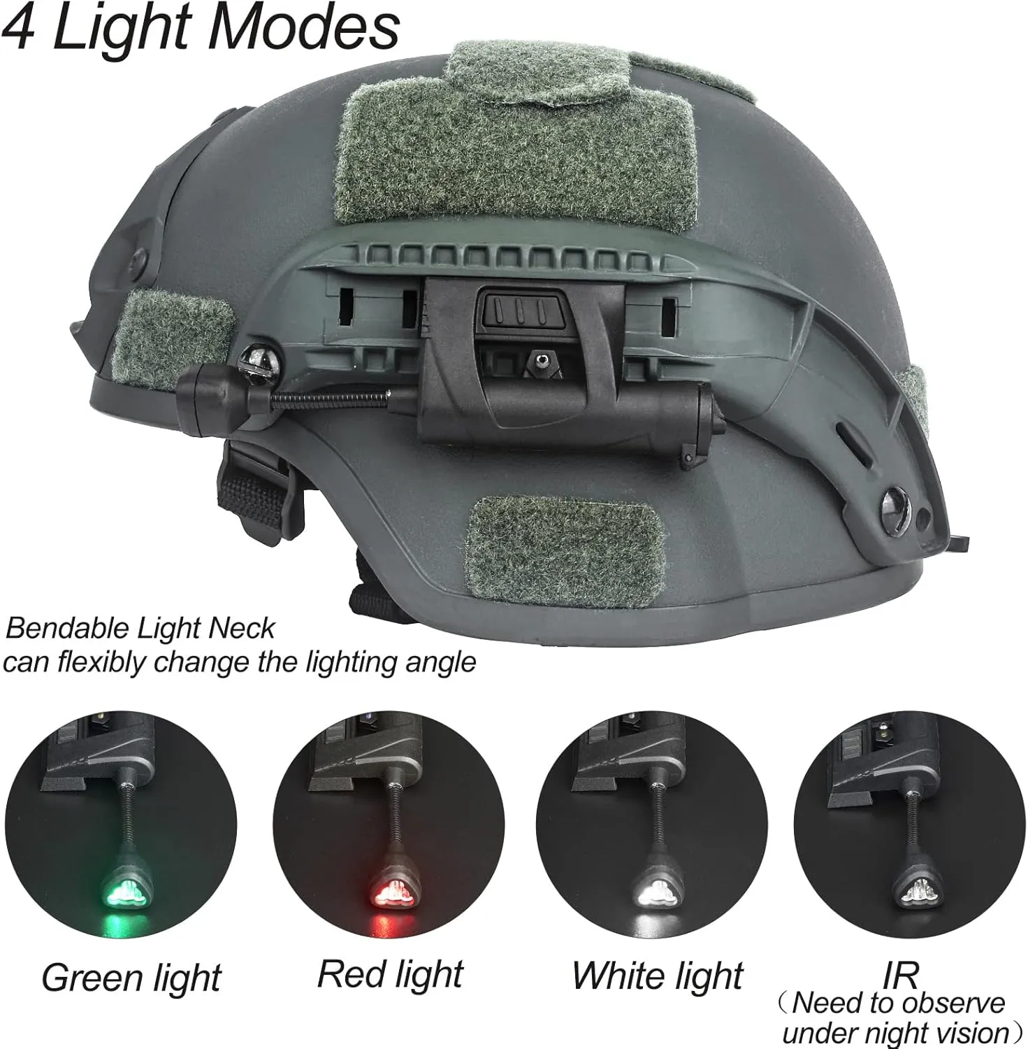 NOBUHIRO Tactical Helmet Light Military, Green/Red/White/IR Illumination Tool With 2 Helmet Lamp Mounts, Bendable Survival Signal Lights for Outdoor Sports Hunting Fishing